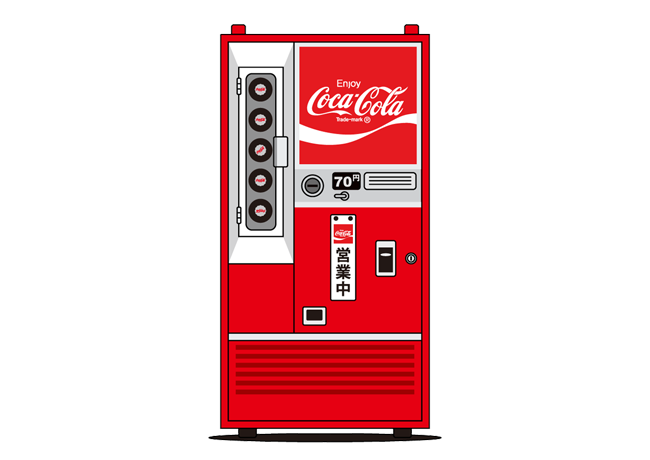 コカコーラの自販機（１９７０年代、瓶用）のデフォルメタッチのイラスト