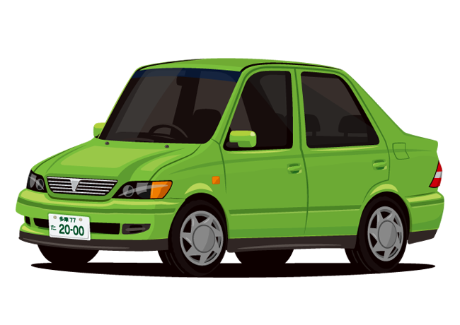 トヨタ ビスタのデフォルメタッチのイラスト（ノーマル・緑）